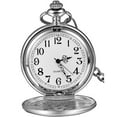 thumbnail image 1 of kitwin Vintage Pocket Watch Quartz Pocket Watch with Chain Classic Mechanical Movement Pocketwatch Smooth Silver Steel Men Watch Hand Winding Pocket Watch for Men Women Christmas Gift, 1 of 9