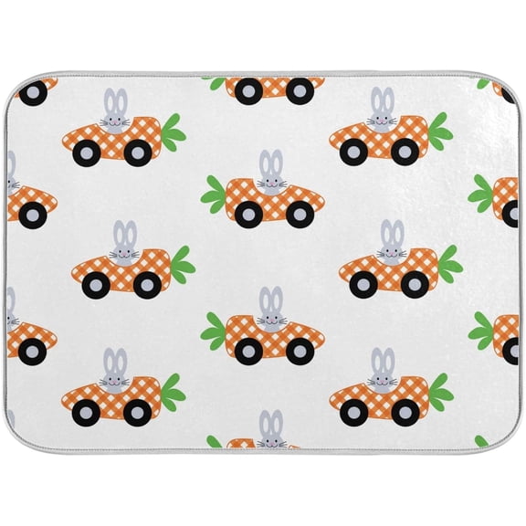 kizue Bunny Carrot Easter Dish Drying Mat for Kitchen Counter Absorbent Heat Resistant Microfiber Dishes Drainer Mat 16x18 in Dish Pad Sink Mat Protective Pad Kitchen Decor