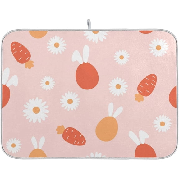 kizue Dish Drying Mat for Kitchen Counter Dish Drying Pad Dish Mat, Rabbit Ears Carrots and Daisy Flower Drying Mat for Coffee Machine Dish Rack 16x18 inch