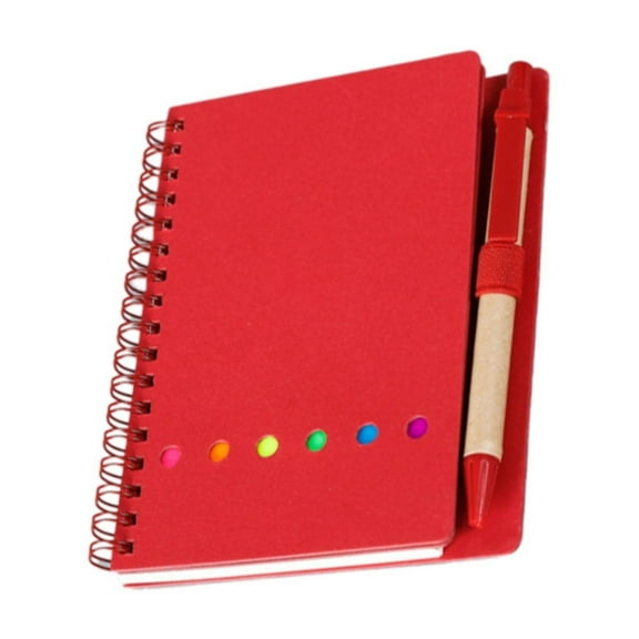 kjfeif 1 Pack Spiral Notebook Lined Notepad, Sticky Notes, Page Marker Colored Index Tabs Flags, 4.5"x5.5" Kraft Paper Cover Small Pocket Notebooks,Red