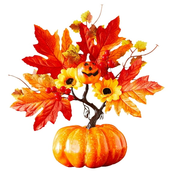 kjfeif 13.78 Inch Artificial Pumpkin Table Centerpiece Potted Plants With Maple Sunflower Berries for Autumn Fall Harvest Home Farmhouse Office Kitchen Indoor Outdoor Table Decoration