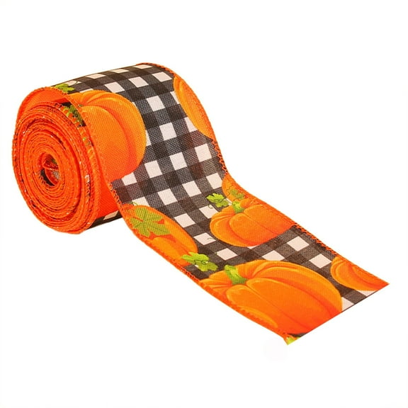 kjfeif 16.4ft Fall Burlap Ribbon Rolls Wired Wrapping Ribbon Buffalo Plaid Pumpkin Truck Turkey Maple Harvest Fall Ribbon Thanksgiving Wreath Decoration for Autumn Craft Bow Gifts Making 