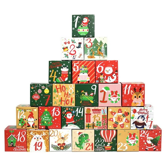 kjfeif 2026 Christmas Countdown Gift 24 PCS Boxes 24 Days Countdown Calendar for Adults and Kids Christmas Cardboard Number Box Make and Fill Your Own Box Cute Christmas
