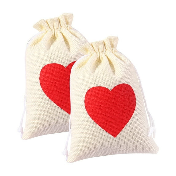 kjfeif 2PCS Burlap Drawstring Gift Bags 3.9*6.1 Inches Mother's Day Heart Fabric Cloth Jute Pouches Bags for Wedding Shower Party Favor,Coffee,Jewelry,DIY Craft Bags