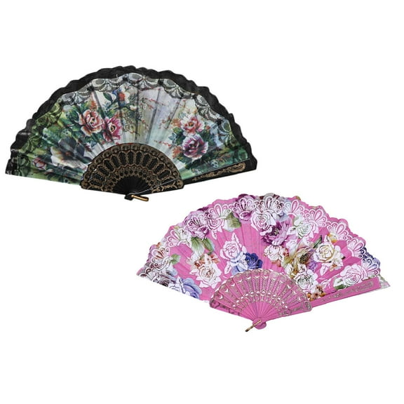 kjfeif 2PCS Foldable Fan Handheld Fabric Bamboo Fan Chinese Vintage Style Hand Held Folding Fans for Party Wedding Dancing Decoration