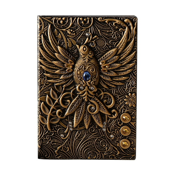 kjfeif 5 (5.5" x 8.3") Embossed Journals Vintage Notebook,Retro Leather Bronze Diary,100 Sheets Paper,Hardcover Travel Notepad for Writing,Sketchbook,Collection,Gift,Decoration, Phoenix(Bronzed) 