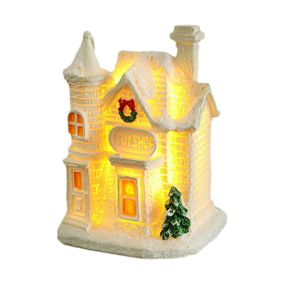 kjfeif Christmas Houses Resin Ornaments Desktop Decoration Lighted Christmas Houses 2025 Cottage Town Tiny Figurine with LED Light Winter Village Ornament for Xmas Scene Decoration