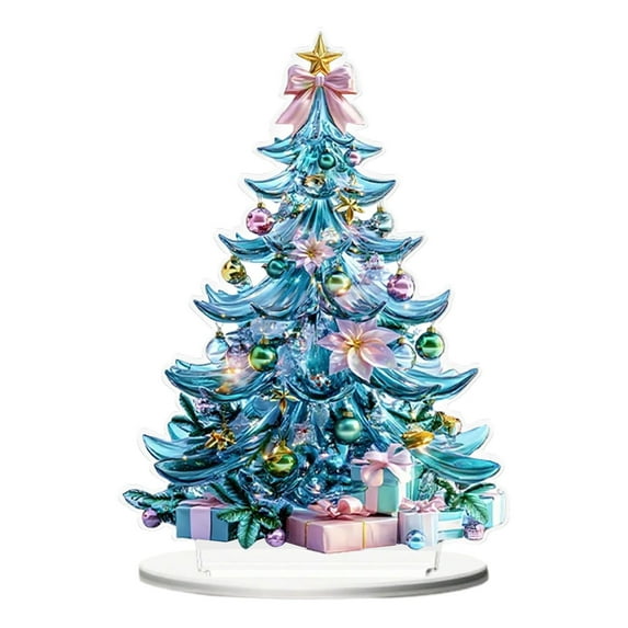 kjfeif Christmas Tree Sign 2D Flat Christmas Tree Xmas Ornament Colorful Acrylic Inspirational Desktop Decor Holiday Tabletop Decoration for Home Festive Display Decorative Gifts