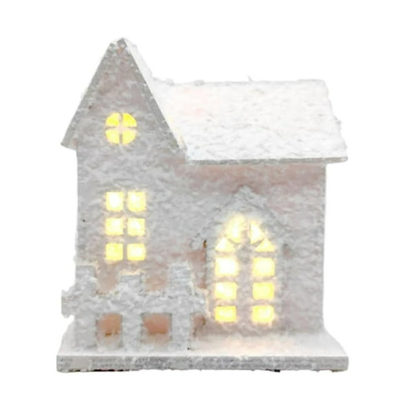 kjfeif Christmas Village Houses with LED Light, Wooden Christmas Village Sets, Delicate White Snow Christmas Dollhouse Decor for Indoor Room Holiday Party Decor