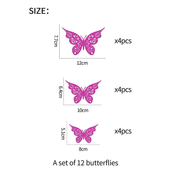 kjfeif 12PC 3D Hollow Butterfly Wall Décor, 3 Sizes Butterfly Decor Hollow Carving Butterfly Exquisite Design, Party Cake Decorations, Crafts, Bouquet, Flower Arrangements, Room Décor