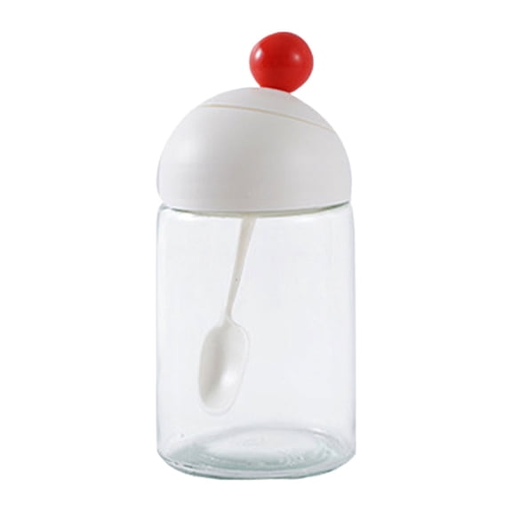 kjfeif Cute Kitchen Sealed Jar With Spoon and Lid – Versatile Glass Seasoning Container for MSG and Other Condiments – Ideal for Home Use for Kitchen & Party Organization
