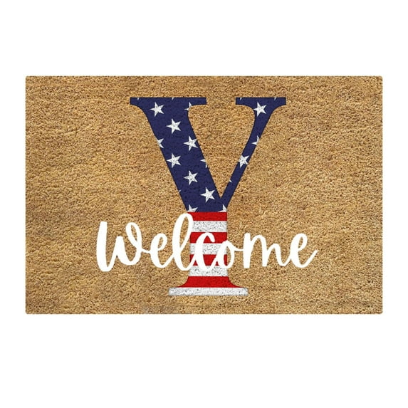 kjfeif Door Mat Patriotic Doormat Independence Day Doormat Entryway Rug Welcome Mat,A-Z Letter Non-Slip Patriotic Entrance Door Rugs for Indoor Outdoor Decor 23.62*15.75in