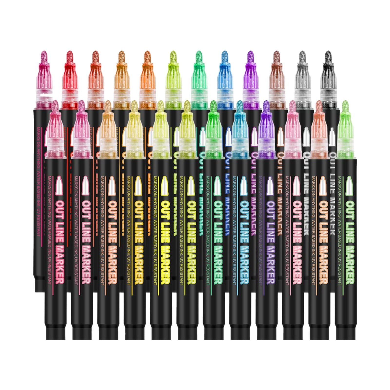 Double Line Outline & Shimmer Markers - 24 Color Glitter Pens For Cards, Journaling, Crafts