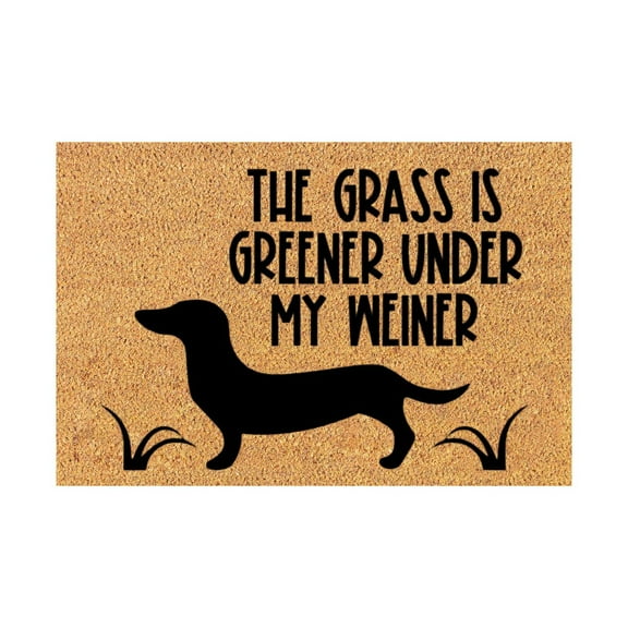 kjfeif The Grass Is Greener Under My Weiner - Funny Personalized Decorative Mat - Dog Doormat Indoor Doormat Warm House Gift Welcome Mat Funny Gift for Friend Dog Lovers (1 Dog) 