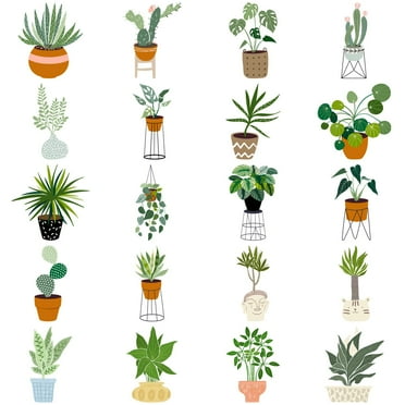 kjfeif Green Plants Stickers 44 Pcs Cute Waterproof Potted Stickers for Water Bottle Laptop Skateboard Scrapbook Cars Computer Phone Notebook Guitar