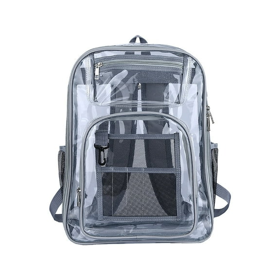 kjfeif Grey Clear Backpack Heavy Duty PVC Transparent Backpack with Reinforced Strap for College Workplace 17'' x 13'' x 7''(H x L x W)Multi Functional and Durable Backpack