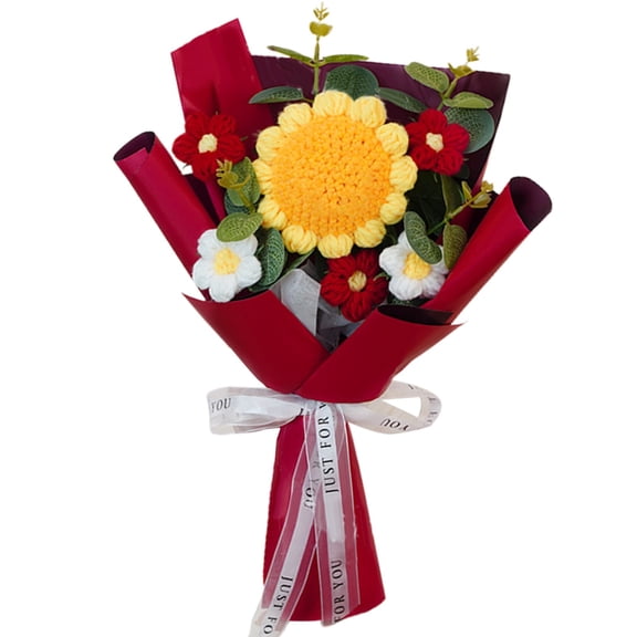 kjfeif Handmade Knitted Sunflower Bouquet for Valentine's Day Perfect Handheld Flower Bouquet for Friends and Loved Ones for Mother's Day Valentines Day Birthday Graduation Gift Home Decor Red