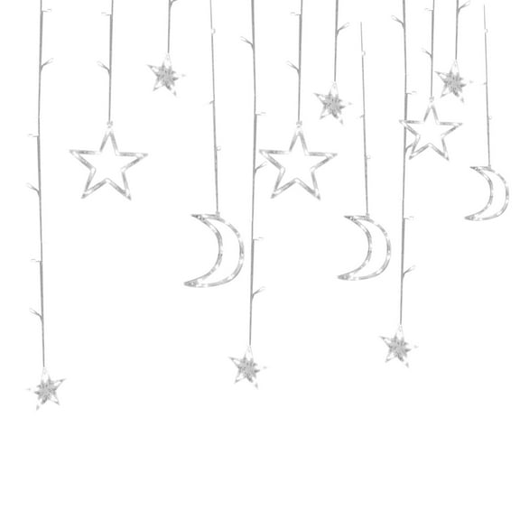 kjfeif LED Curtain Lights,4.92FT Christmas Moon Star Window Fairy String Lights,USB Powered for Indoor Window, Kid Bedroom, Patio, Front Porch, Camping, Guest Room Decoration