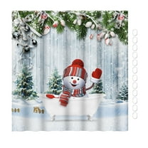 kjfeif Merry Christmas Winter Shower Curtain Santa Claus Funny Xmas Snow Scene Pine Tree Red Bird Snowflake Happy New Year Holiday Bathroom Curtain Set Polyester Fabric Hooks