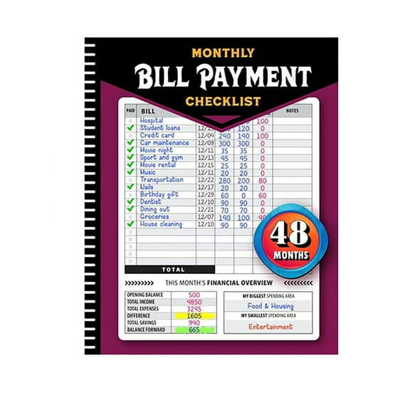 kjfeif Monthly Bill Payment Checklist: Bill Notebook The 4 Year for Families & 960 Billing Records Included!, Weekly/Monthly Agenda Organizer & Calendar Book