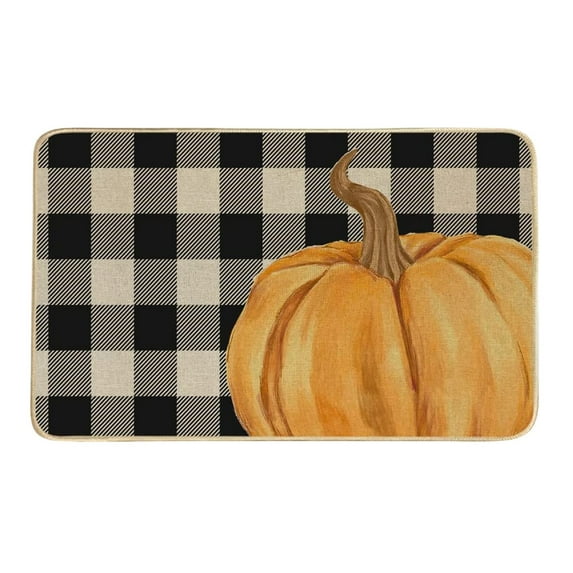 kjfeif Non Slip Pumpkin Welcome Doormat Buffalo Plaid Doormats for Autumn Harvest Thanksgiving Farmhouse Large Entrance Doormat Low Profile Floor Carpet Mat Washable ,15.7*23.6inch