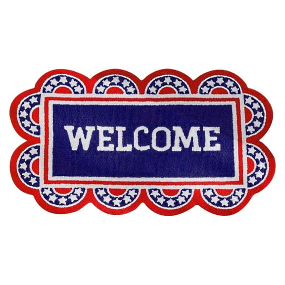 kjfeif Patriotic Welcome Doormat Retro American Stars Stripes Door Mat with Anti-Slip Rubber Vintage Linen Floor Mat for Indoor Outdoor Home Kitchen Decor 15.75*23.62in