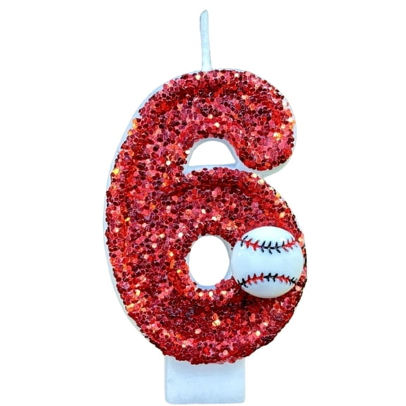 kjfeif Personalized Baseball Birthday Candle Cake, Toppers Second Number Baseball Themed Cake Topper Decoration Two Years Candle Red Glitter Number Cake Topper Party