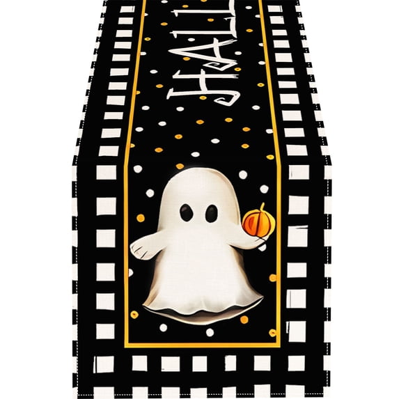 kjfeif Pumpkins Black Cat Spooky Hall-oween Table Runner, Moon Kitchen Dining Table Decoration for Home Party Decor