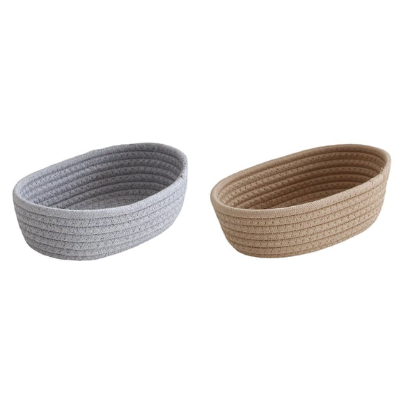 kjfeif Small Woven Basket, Mini Cotton Rope Storage Basket, Tiny Easter Basket, Shelf Basket, Oval Decorative Toy Dog Cat Basket for Nursery, Kids Room, Empty Gift Basket, 11.8" x 6.69" x 3.63"