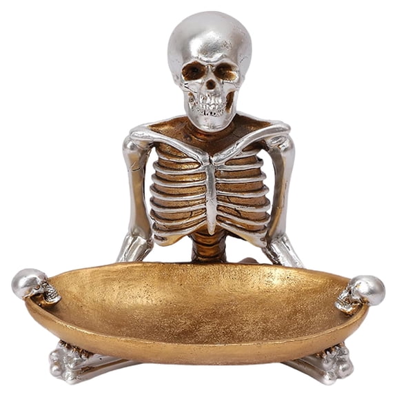 kjfeif Storage Tray Halloween Scary Skeleton Candy Bowl Resin Snack Serving Tray Jewelry Dish For Home Tabletop Bar Decor Golden Living Room Office Shelves Coffee Table Desk Decor