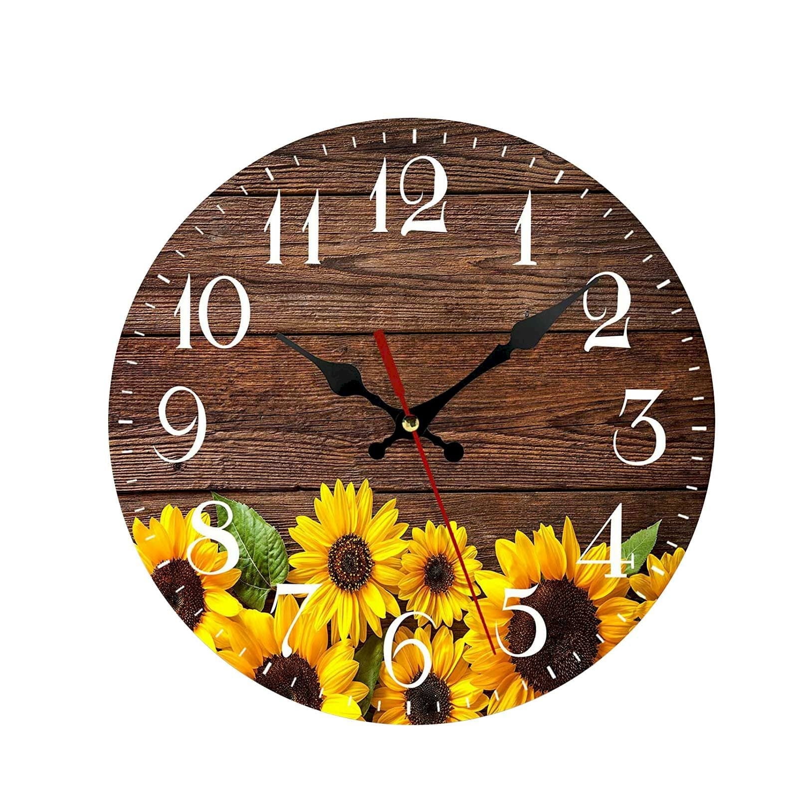 kjfeif Sunflower Kitchen Decor Round Wall Clock 14 Inch Silent Non ...