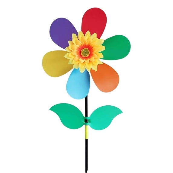 kjfeif Sunflower Wind Outdoor，360 Swivel Metal Wind Sculptures Rainbow Windmill, Indoor Outdoor Garden Art Decor for Outside Patio and Lawn Garden, 9.84 x 21.65 Inches