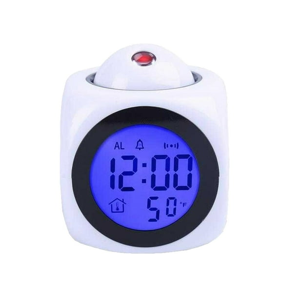 kjfeif Talking Clock, Multifunction Voice Clock LCD Digital Temperature Alarm LED Projection Talking Clock for Dementia, Hearing, Visually impaired Seniors-Digital Day Clock