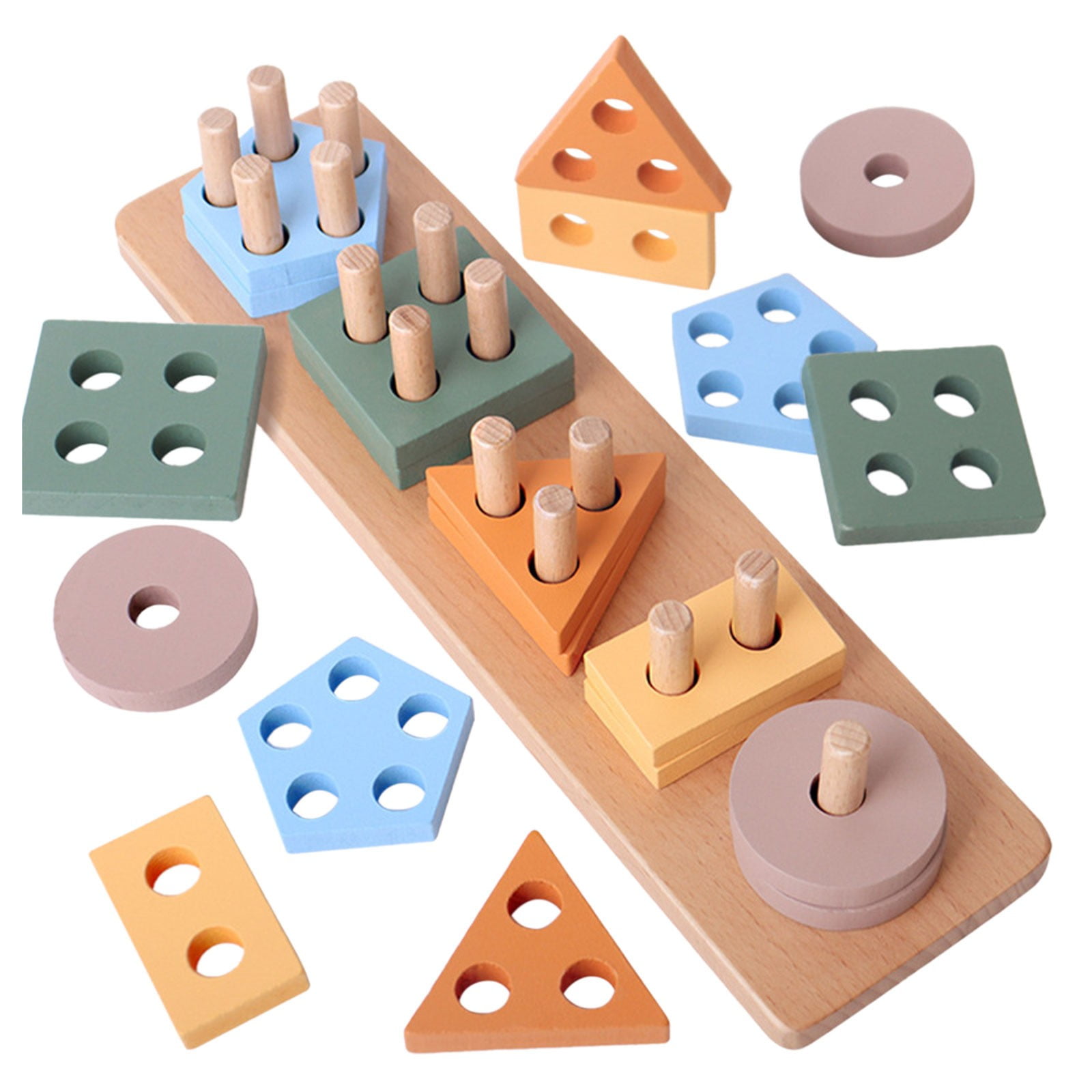kjfeif Unpainted Pairing Column Stacking | Color and Shape Sorting Toy ...