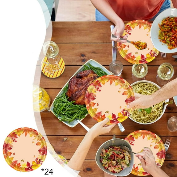 kkbbma 24Pcs Fall Party Oval Paper Plates Thanksgiving Maple Leaves Plates and Napkins, Fall Party Decoration Favor Dish Tray for Autumn Holiday Gathering Supplies Tableware