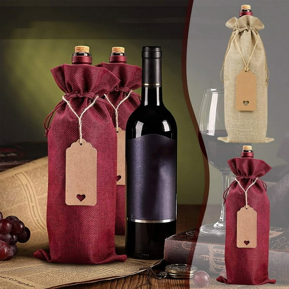 kkbbma under $5 1Pcs Wine Bags, 12pc Linen Wine Bag Gift Bag, Wine Bottle Gift Bag With DRawsstring Label, Reusable Natural Linen Bottle Bags, Wedding Party Festival Gift Packaging