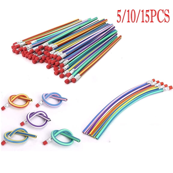kkbbma under $5 2Pcs Bendable Pencils, 10 PackChildren'sSoft Bendable Pencil, Colorful Stripe Flexible Study Pencil, Eraser Tip Bendy Magic Pencil,KidsEntertainment Writing Tool
