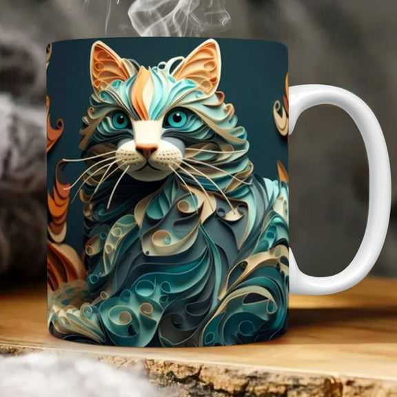 kkbbma under $5 2Pcs Ceramic Coffee Mug Multifunctional, Fashionable Ceramic Mug, Creative Space Cat Pattern Coffee Cup, Multifunctional Ceramic Drinking Mug, 300-400ml Coffee Tea Cup