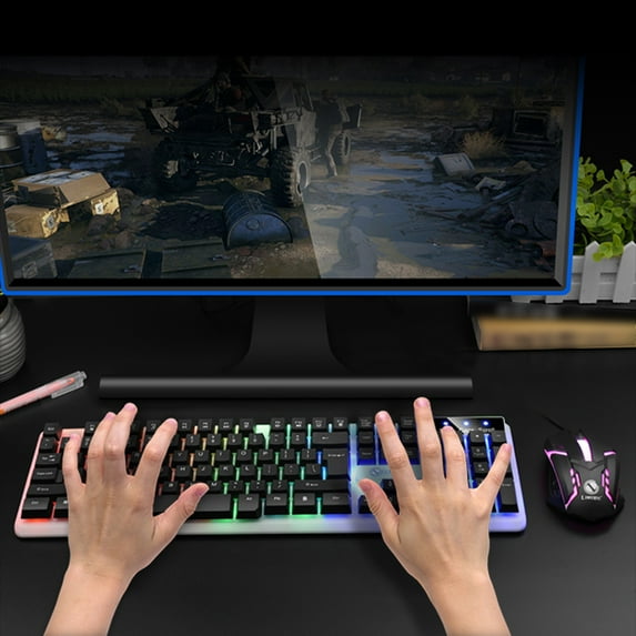 kkbbma under $5 2Pcs Gaming Keyboard and Mouse, Keyboard and Mouse Combo, GTX350 Luminous Wireless Gaming Keyboard Mouse, Mechanical Feel Suspension Keyboard, 104 Key Backlit E-sports Set