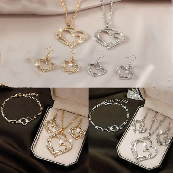 kkbbma under $5 2Pcs Heart Jewelry Set, Heart Pendant Necklace Set,Sterling Silver Jewelry Set,Bracelet Earrings Gift Set,Rose Gold Heart Jewelry,Valentine's Day Jewelry Collection