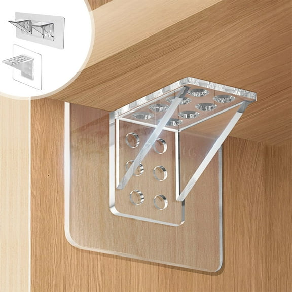 kkbbma under $5 2Pcs No-Nail Bracket, Adhesive Clear Acrylic Shelf Bracket,No Drill Lazy Susan Turntable,Kitchen Cabinet Organizer,Spice Rack Organizer,Wall Mount Storage,Corner Shelf Solution