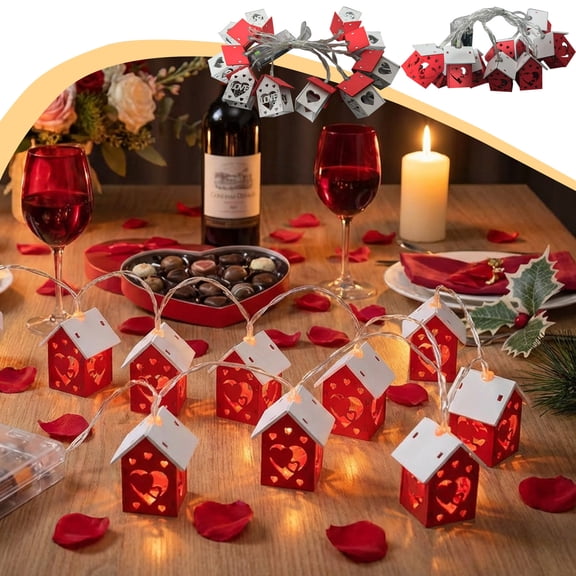 kkbbma under $5 2Pcs String Lights Decor, Wooden House String Lights,Valentine's Day Room Decor Fairy Lights,Bedroom Hotel Ambient Lighting,USB Powered Decorative Light String