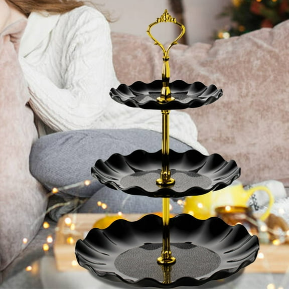 kkbbma under $5 3 Tier Party Serving Stand, 3-Tier Plastic Serving Tray Stand, Multi Layer Fruit Candy Dessert Display, Party Wedding Catering Buffet Centerpiece, Kitchen Dining Table Snack Holder