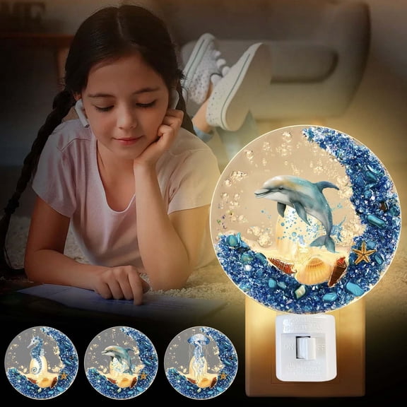 kkbbma under $5 3Pcs Acrylic Night Light, Acrylic Flat Night Light, Sea Decorative Night Light, Wall Light Plug In, Gentle Light, Low Power Consumption,BabyRoom Night Light, Nursery,Children'sRoom