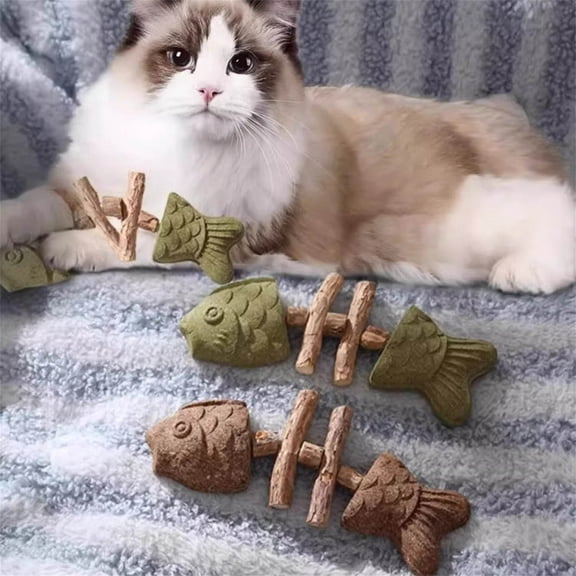 kkbbma under $5 3Pcs Cat ChewToy, Natural Fishbone Catnip Silvervine ChewToy,Dental Health Cat Teething Stick,Interactive Kitten ChewToy,Cat Teething ReliefToy,Simulation Fish Cat Teether