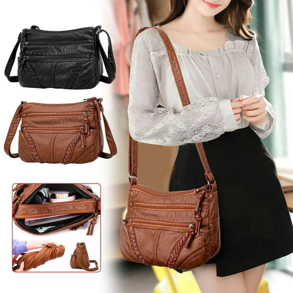 kkbbma under $5 3Pcs Leather Crossbody Bag, 2026 New Leather Bag, Mom's Bag Ladies Multi Compartment, Large Capacity Soft Leather Bag, Crossbody Shoulder Bag Women, Vintage Style Handbag Tote