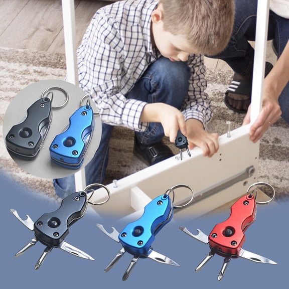 kkbbma under $5 3Pcs Multifunctional Pocket Knives, Multi-Function Keychain Tool, Aluminum Alloy Folding Pocket Knife, LED Flashlight Screwdriver Key Ring, Compact EDC Survival Tool