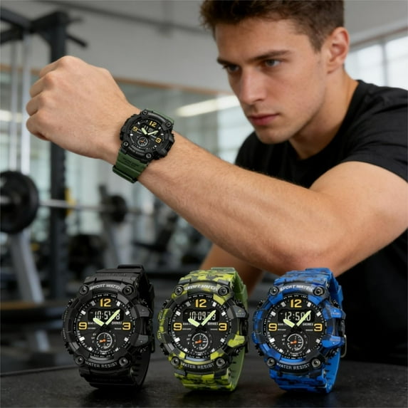 kkbbma under $5 4Pcs Digital Sports Watch, Men's Digital Sports Watch,LED Backlight Waterproof Watch with Alarm Stopwatch,Camouflage Casual Sport Watch for MenBoys