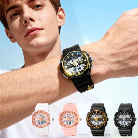 kkbbma under $5 4Pcs Digital Watch, Mens Digital LED Watch,Waterproof Sport Watch with Alarm Stopwatch,Backlight Military Watch forBoys,Teen Casual Electronic Watch,Rabbit Dial Fashion Watch