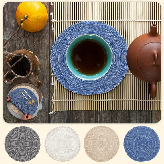 kkbbma under $5 4Pcs Dining Table Mat, 18cm Ramie Yarn Dining Table Mat, Heat Insulation Pad Coaster for Cups Plates, Table Mat, Placemat, Heat Resistant Mat